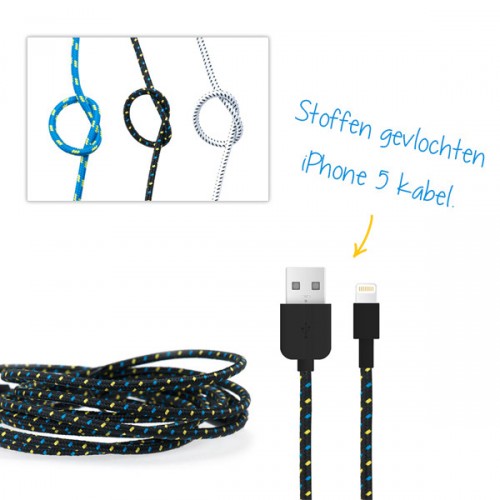 Day Dealers - iPhone 5/ 5S/ 5C stoffen kabels - 2 meter lang! Day Dealers - iPhone 5/ 5S/ 5C stoffen kabels - 2 meter lang!