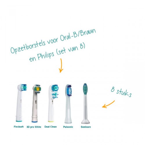 Day Dealers - Opzetborstels voor Oral-B/Braun en Philips (set van 8) Day Dealers - Opzetborstels voor Oral-B/Braun en Philips (set van 8)