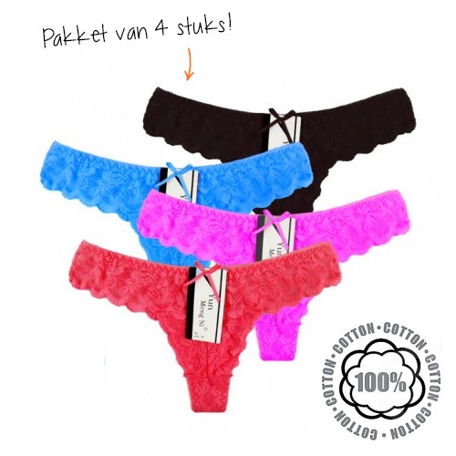 Day Dealers - Set van 4 luxe katoenen strings nu slechts: € 7,95 Day Dealers - Set van 4 luxe katoenen strings nu slechts: € 7,95