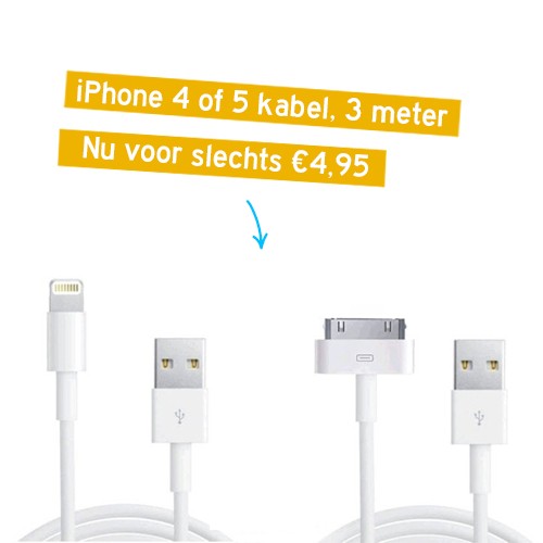 Day Dealers - XXL kabel (3 meter) voor iPhone 4 of iPhone 5/ iPad