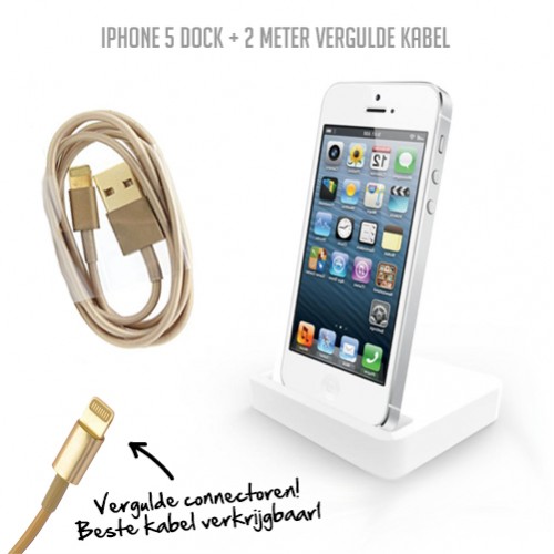 Deal Chimp - iPhone 5 Dock + kabel 2 meter verguld Deal Chimp - iPhone 5 Dock + kabel 2 meter verguld