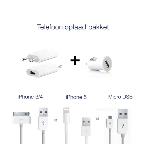Deal Chimp - Luxe telefoon oplaad pakket iPhone 4, 5 en Micro USB Deal Chimp - Luxe telefoon oplaad pakket iPhone 4, 5 en Micro USB