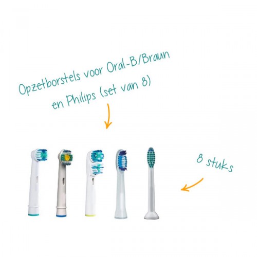 Deal Chimp - Opzetborstels voor Oral-B/Braun en Philips (set van 8) Deal Chimp - Opzetborstels voor Oral-B/Braun en Philips (set van 8)