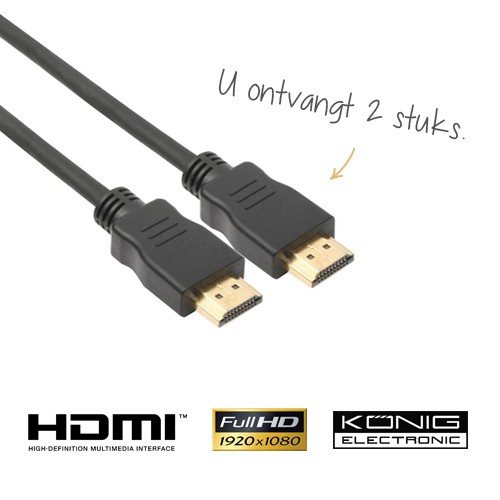 Deal Chimp - Set van 2 König HDMI 1.4 high speed kabels (2m) Deal Chimp - Set van 2 König HDMI 1.4 high speed kabels (2m)