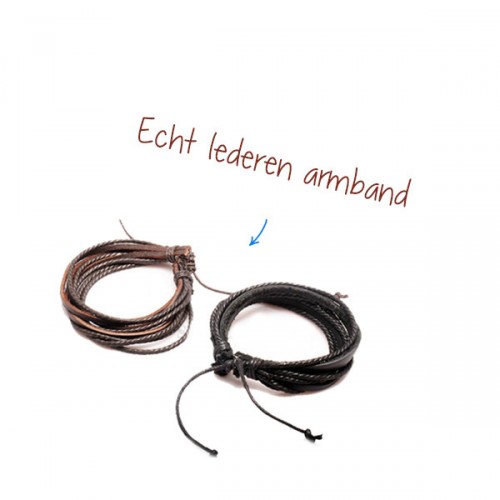 Deal Chimp - Zwart of bruin leren gevlochten touw armband voor mannen en vrouwen
