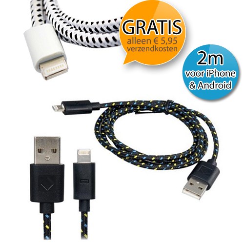 Deal Digger - 2 Meter Stevige Nylon Oplaadkabel Voor Iphone Of Andere Smartphone