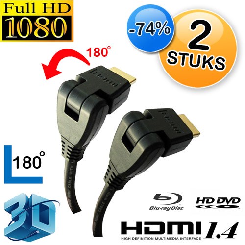 Deal Digger - 2 X Hdmi Versie 1.4 - 180 Graden Draaibaar - 2 Meter - Goldplated