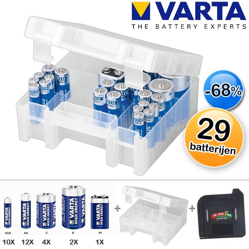 Deal Digger - 29 X Varta Batterijen + Box + Tester Deal Digger - 29 X Varta Batterijen + Box + Tester