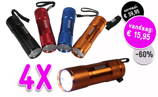 Deal Digger - 4 X Aluminium Mini Led-zaklampjes Van Benson Deal Digger - 4 X Aluminium Mini Led-zaklampjes Van Benson