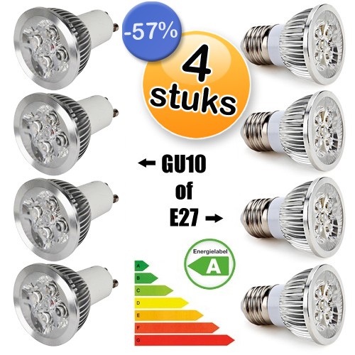 Deal Digger - 4X Dimbare Led Spots (Gu10 Of E27) Deal Digger - 4X Dimbare Led Spots (Gu10 Of E27)