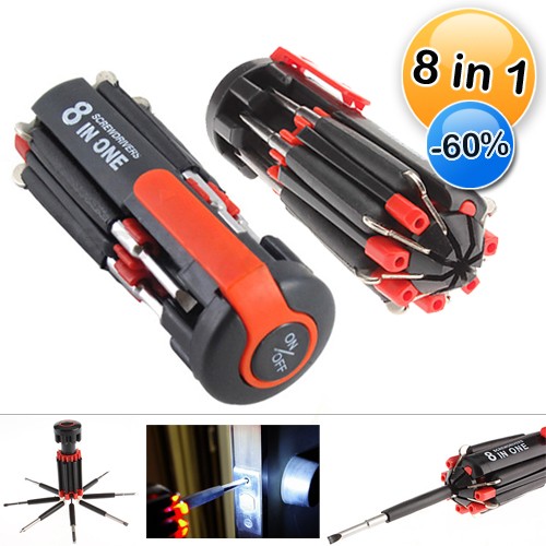 Deal Digger - 8 In 1 Schroevendraaier Met Led Licht Deal Digger - 8 In 1 Schroevendraaier Met Led Licht