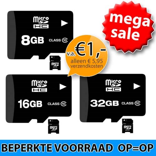 Deal Digger - Euro Aanbieding - Supersnelle 8Gb Micro Sd Kaart; Class 10 En Met Sd-kaart Adapter (Ook 16Gb En 32Gb Beschikbaar)