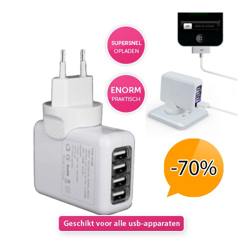 Deal Digger - Oplader Met 4 Usb-poorten Om Al Je Mobiele Apparaten Op Te Laden