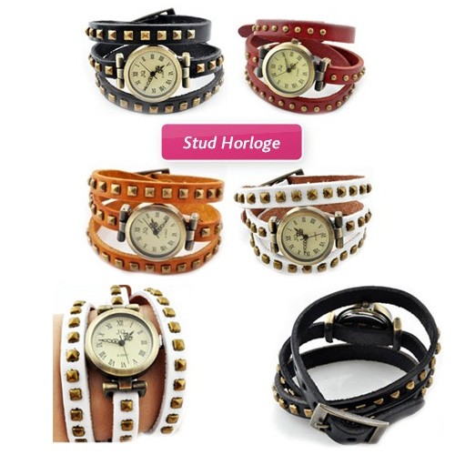Deal Digger - Prachtige Armbandhorloges Van Leer, Met Studs Deal Digger - Prachtige Armbandhorloges Van Leer, Met Studs