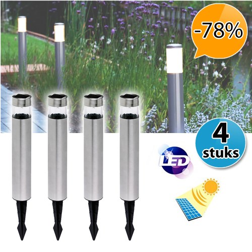 Deal Digger - Set Van 4 Luxe Rvs Led Solar Tuinlampen