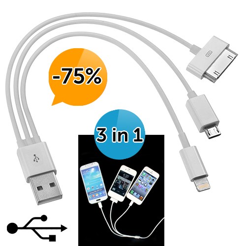 Deal Digger - Superhandige 3 In 1 Usb Kabel: