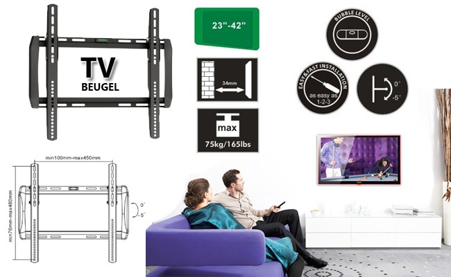 Deal Digger - Tv Muurbeugel Vlak Profiel Voor 23-42 Inch Schermen