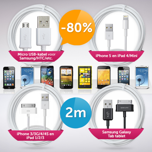 Deal Digger - Xxl Usb-Kabel Voor Iphone/Ipad/Samsung/Htc Etc.