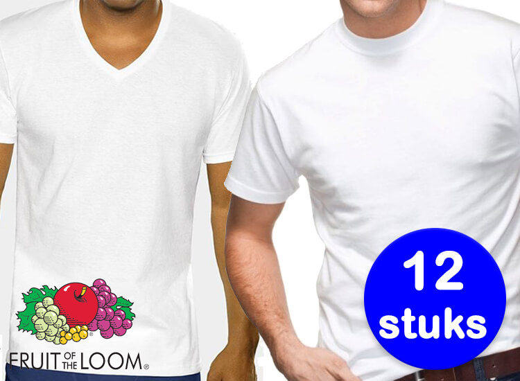 Deal Donkey - 12 Witte Fruit Of The Loom Heren T-Shirts - Ronde Hals Of V-Hals