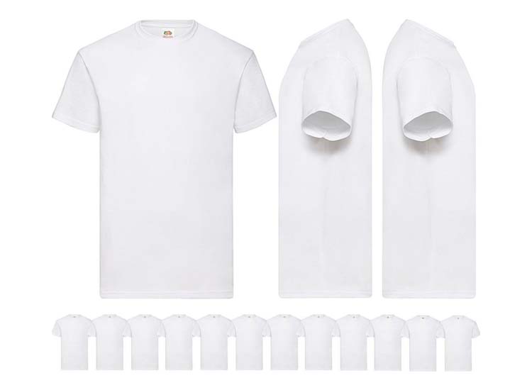Deal Donkey - 12 Witte Fruit Of The Loom Heren T-Shirts - Ronde Hals