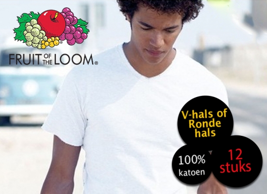 Deal Donkey - 12 Witte Fruit Of The Loom T-shirts V-hals Of Ronde Hals