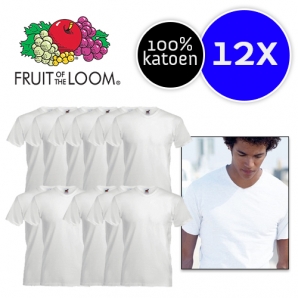 Deal Donkey - 12 Witte Fruit Of The Loom V-hals Of Ronde Hals T-shirts Deal Donkey - 12 Witte Fruit Of The Loom V-hals Of Ronde Hals T-shirts