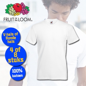 Deal Donkey - 4 Of 8 Witte Fruit Of The Loom T-shirts V-hals Of Ronde Hals