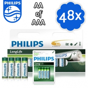 Deal Donkey - 48 Philips Longlife Batterijen. Keuze Uit Aa En Aaa