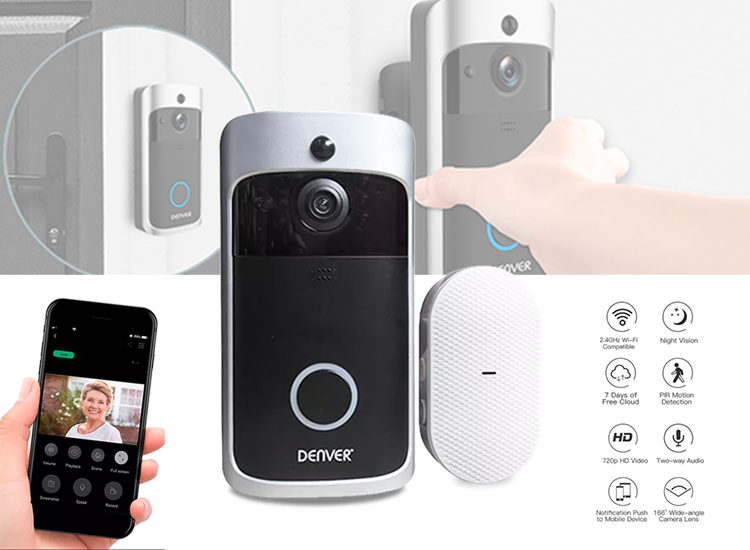 Deal Donkey - Denver Vdb-111 Deurbel Met Camera - Videodeurbel - Met Wi-Fi Functie / App Voor Android & Ios Deal Donkey - Denver Vdb-111 Deurbel Met Camera - Videodeurbel - Met Wi-Fi Functie / App Voor Android & Ios