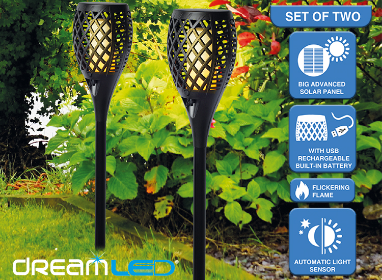 Deal Donkey - Dreamled Solar Tuinlamp Met Vlam-Effect Verlichting - 2 Stuks Deal Donkey - Dreamled Solar Tuinlamp Met Vlam-Effect Verlichting - 2 Stuks