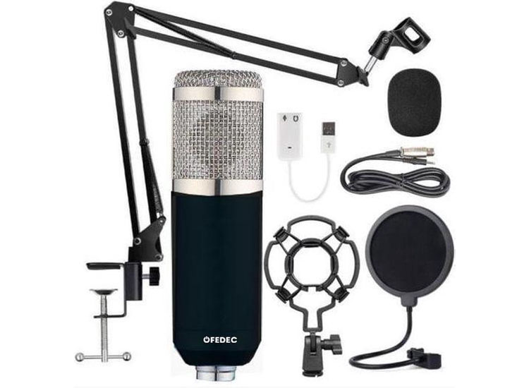 Deal Donkey - Fedec Usb Microfoon - Zwart - Inclusief Statief, Plofkap En Popfilter