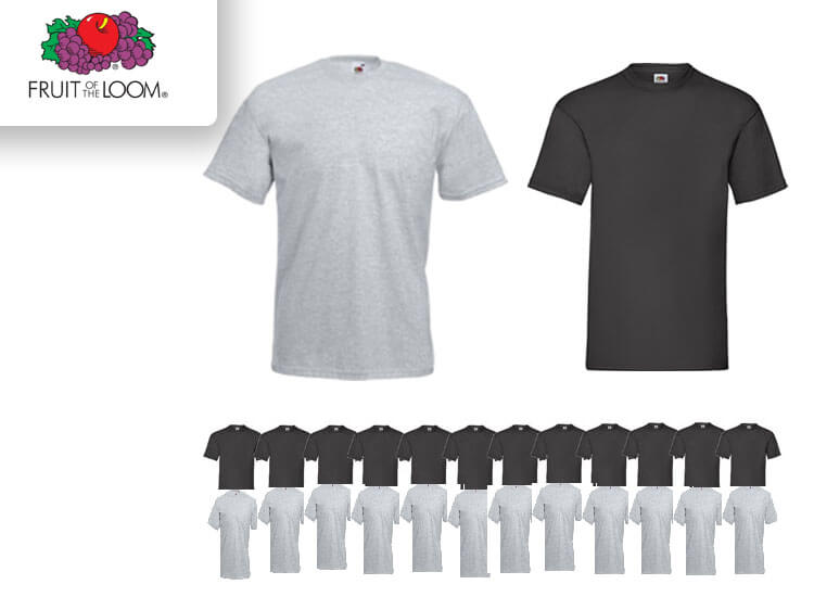 Deal Donkey - Fruit Of The Loom T-Shirts Met Ronde Hals - 12 Stuks - Zwart Of Grijs