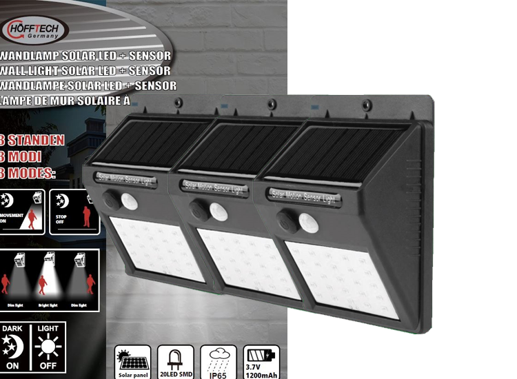 Deal Donkey - Hofftech Solar Led Buitenlampjes Met Bewegingsmelder - 3 Stuks Deal Donkey - Hofftech Solar Led Buitenlampjes Met Bewegingsmelder - 3 Stuks
