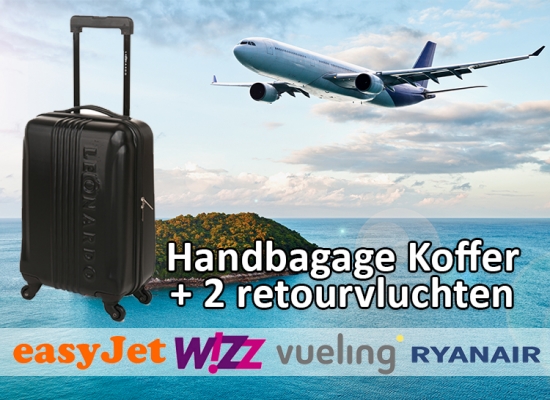 Deal Donkey - Leonardo Handbagage Koffer + Voucher Voor Twee Europese Retour Vliegtickets Deal Donkey - Leonardo Handbagage Koffer + Voucher Voor Twee Europese Retour Vliegtickets
