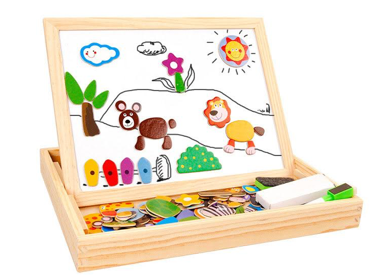 Deal Donkey - Magnetische Dieren Puzzel & Krijtbord - Alles In 1 Houten Speelbox - Multifunctioneel - 100 Stukken