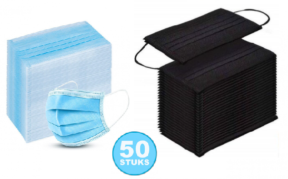 Deal Donkey - Mondkapjes 3 Laags A 50 Stuks - Keuze Uit Zwart Of Blauw