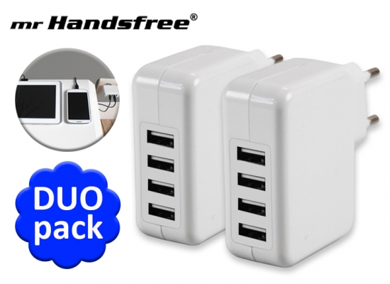 Deal Donkey - Mr Handsfree 4X Usb-Lader (2 Stuks) Deal Donkey - Mr Handsfree 4X Usb-Lader (2 Stuks)