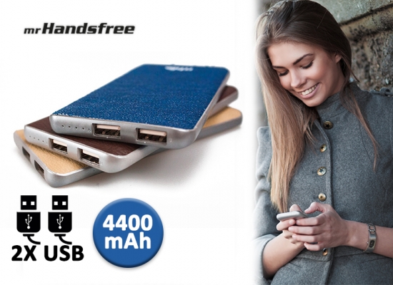 Deal Donkey - Mrhandsfree Powerbank 4400Mah, Met Mooie Jeans Of Leder Look Deal Donkey - Mrhandsfree Powerbank 4400Mah, Met Mooie Jeans Of Leder Look