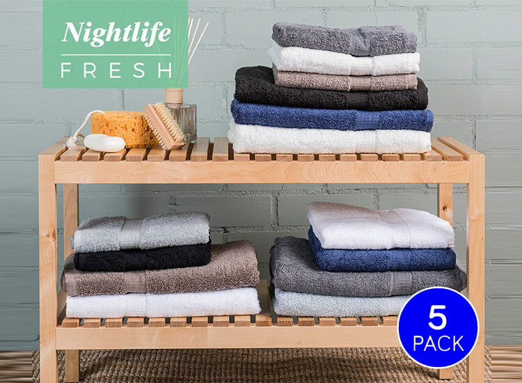 Deal Donkey - Nightlife Fresh Handdoeken 5 Stuks - Duurzaam, Vochtabsorberend En Zacht Deal Donkey - Nightlife Fresh Handdoeken 5 Stuks - Duurzaam, Vochtabsorberend En Zacht