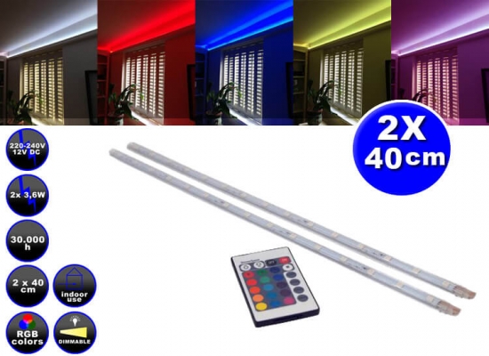 Deal Donkey - Prolight Led-Strips 2X40cm Rgb Met Afstandsbediening - Alle Kleuren En Dimbaar Deal Donkey - Prolight Led-Strips 2X40cm Rgb Met Afstandsbediening - Alle Kleuren En Dimbaar