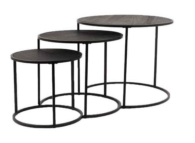 Deal Donkey - Salontafel Set - Ø55/45/35 Cm - Industrieel - Rond - Mdf Hout - Zwart - 3-Delig