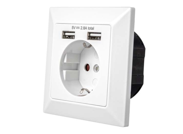 Deal Donkey - Sil Products - Wandcontactdoos Met 2 Usb Poorten - Inbouw Stopcontact (Nl) - Wit Ral9010 Randaarde