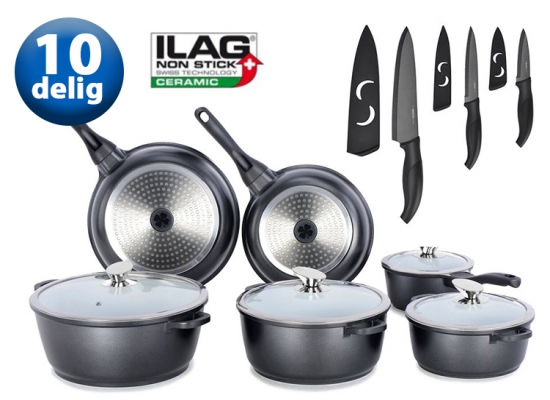 Deal Donkey - The White Series Professionele Pannenset Inclusief Messenset - Krasbestendige Keramische Coating - 10-Delig Deal Donkey - The White Series Professionele Pannenset Inclusief Messenset - Krasbestendige Keramische Coating - 10-Delig