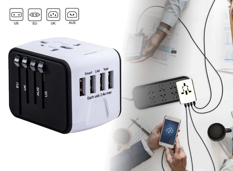 Deal Donkey - Universele Wereldstekker Met 4 Usb Poorten - Internationale Reisstekker Voor 150+ Landen - Wit