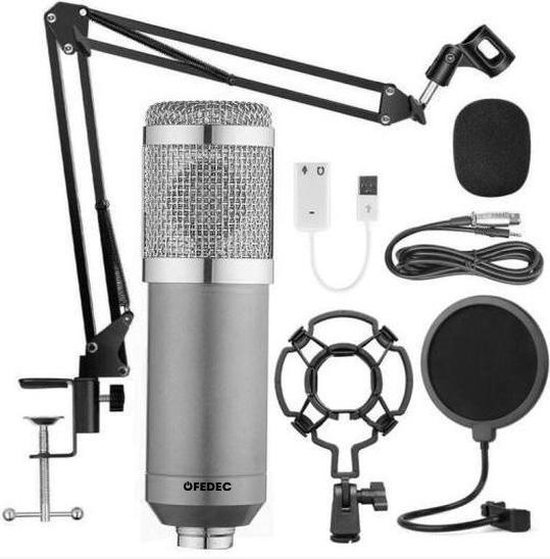 Deal Donkey - Usb Microfoon - Zilver - Inclusief Statief, Plofkap En Popfilter Deal Donkey - Usb Microfoon - Zilver - Inclusief Statief, Plofkap En Popfilter