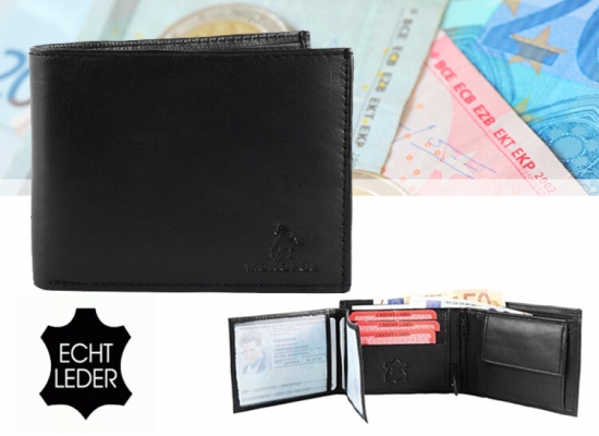 Deal Donkey - Zwarte Leren Heren Portemonnee Tri Fold - Echt Lamsleder Deal Donkey - Zwarte Leren Heren Portemonnee Tri Fold - Echt Lamsleder
