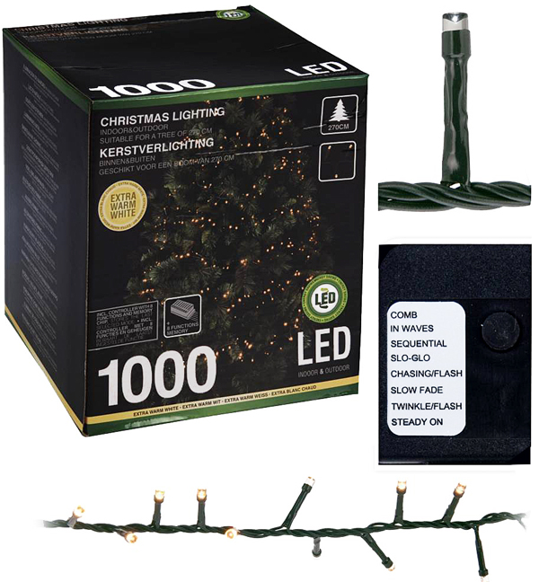 Doebie - Kerstverlichting warm wit 1000 LED's 20 meter en 8 lichtfuncties buiten/binnen