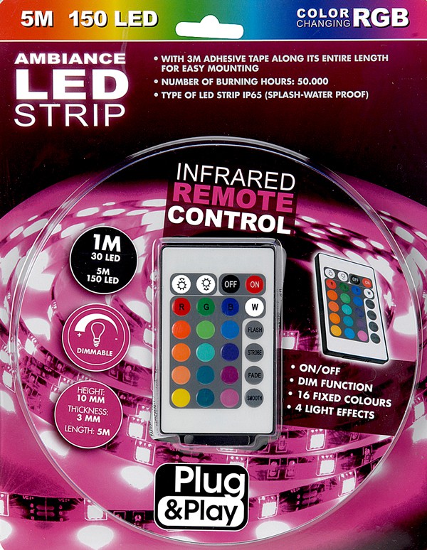 Doebie - LED-strip multi-colour van 5 meter met afstandsbediening Doebie - LED-strip multi-colour van 5 meter met afstandsbediening