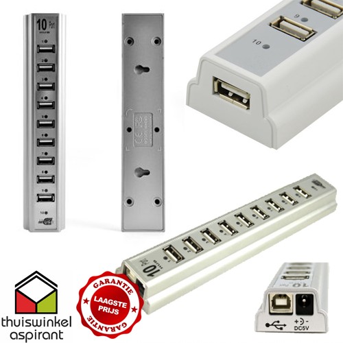 Gave Aktie - 10 poorts USB Hub incl. netvoeding