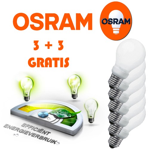 Gave Aktie - 3 OSRAM Spaarlampen 5 watt E27 Gave Aktie - 3 OSRAM Spaarlampen 5 watt E27